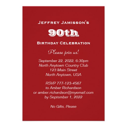 90th Birthday Party Invitation Baseball