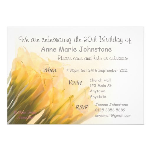 90th Birthday Party Invitation - Calla Lilies