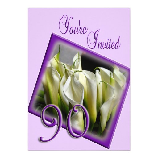90th Birthday Party Invitation - Calla lilies (front side)
