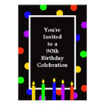 90th Birthday Party Invitation -- Colorful Candles Custom Announcement