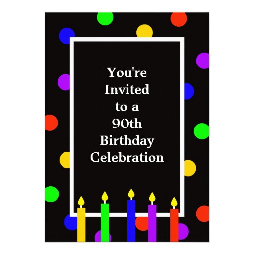 90th Birthday Party Invitation -- Colorful Candles (front side)
