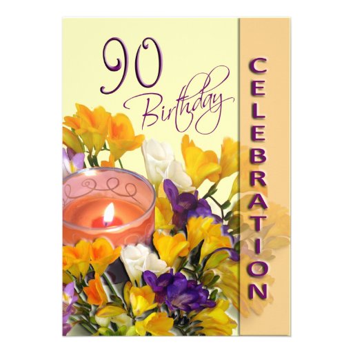 90th Birthday Party Invitation - Freesias candle (front side)