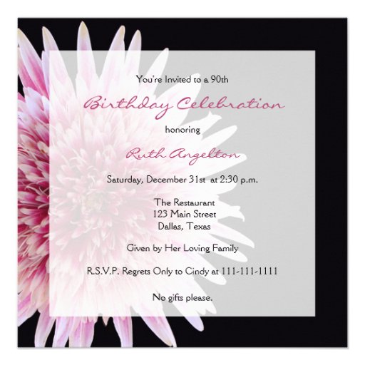 90th Birthday Party Invitation -- Gerbera Daisy (front side)