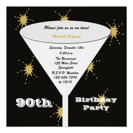 90th Birthday Party Invitation -- Gold 90th Toast (front side)