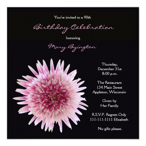 90th Birthday Party Invitation -- Gorgeous Gerbera (front side)