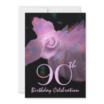 90th Birthday Party Invitation PINK Butterfly Rose