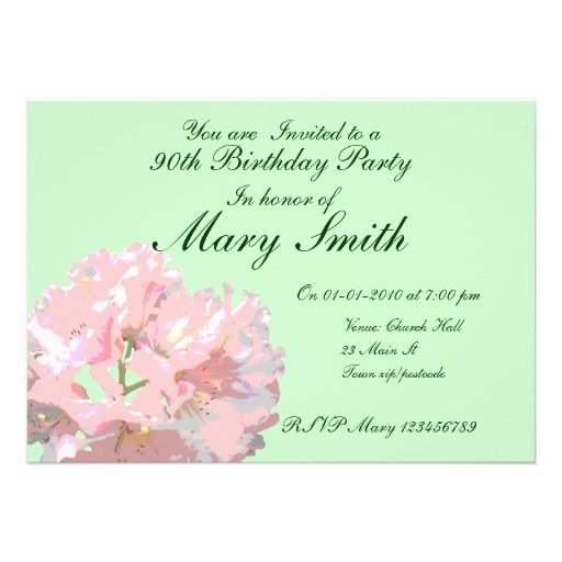 90th Birthday Party Invitation - Rhododendron