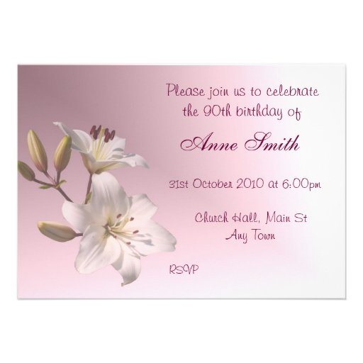90th Birthday Party Invitation - white lilies