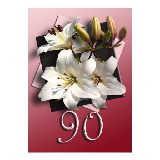 90th Birthday Party Invitation - white lilies (front side)