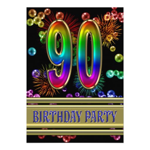 90th Birthday party Invitation with bubbles (front side)