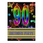 90th Birthday party Invitation with bubbles