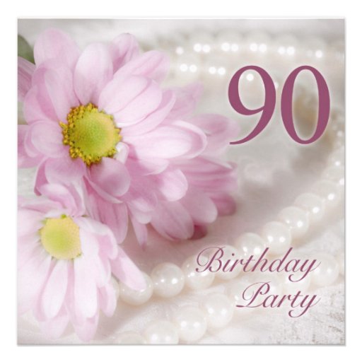 90th Birthday party invitation with daisies (front side)