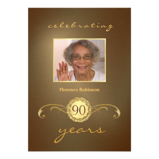 90th Birthday Party Invitations - Antique Gold (front side)