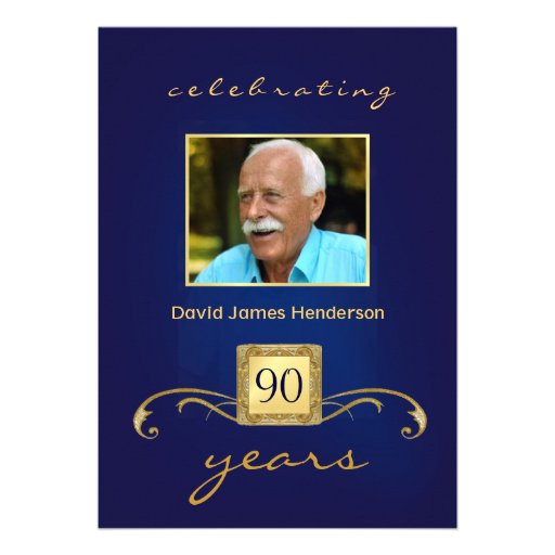 90th Birthday Party Invitations - Blue Monogram (front side)