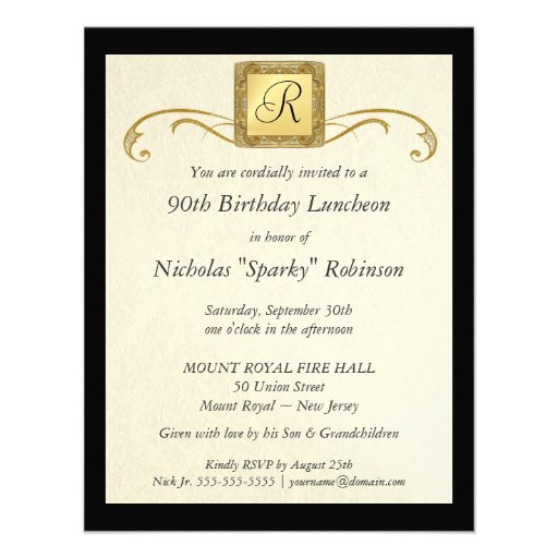 90th Birthday Party Invitations - Formal Monogram