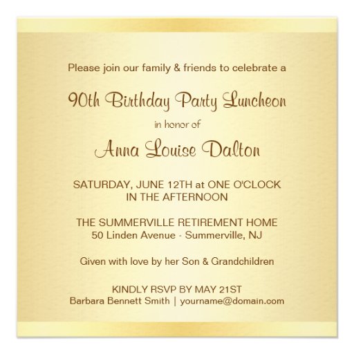 90th Birthday Party Invitations - Photo Optional