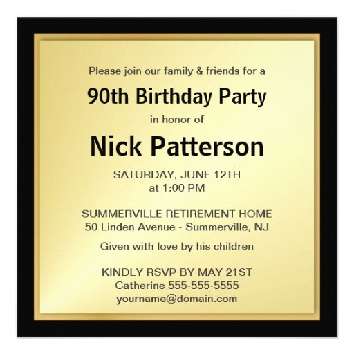 90th Birthday Party Invitations - Photo Optional