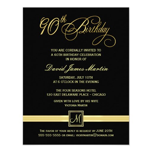 90th Birthday Party Invitations - with Monogram