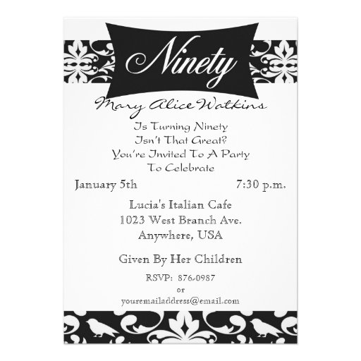 90th Birthday Party Personalized Invitation