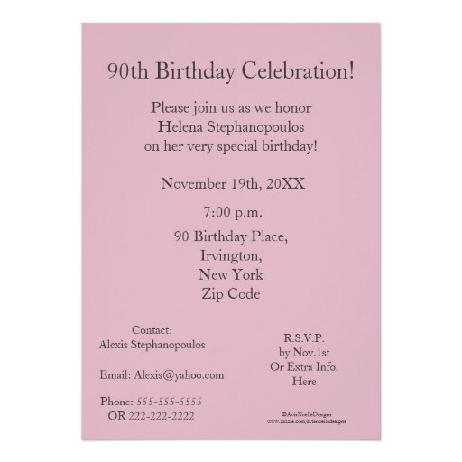 90th Birthday Party- Pink Rose Bouquet Personalized Invites