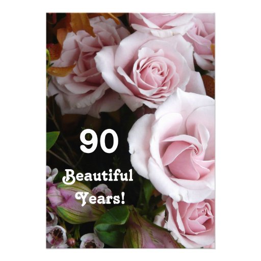 90th Birthday Party- Pink Rose Bouquet Personalized Invites (front side)