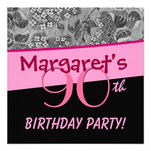 90th Birthday Party Pink Vintage Flowers Silver Invites