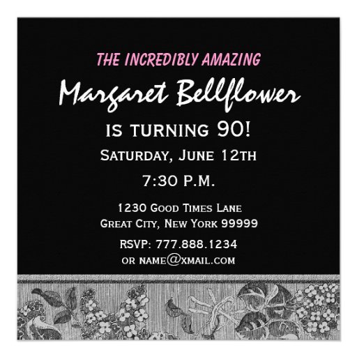 90th Birthday Party Pink Vintage Flowers Silver Invites