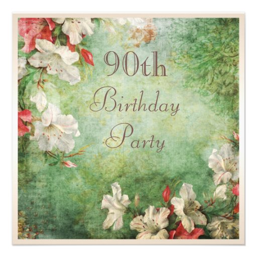 90th Birthday Party Shabby Chic Hibiscus Flowers Custom Announcements (front side)