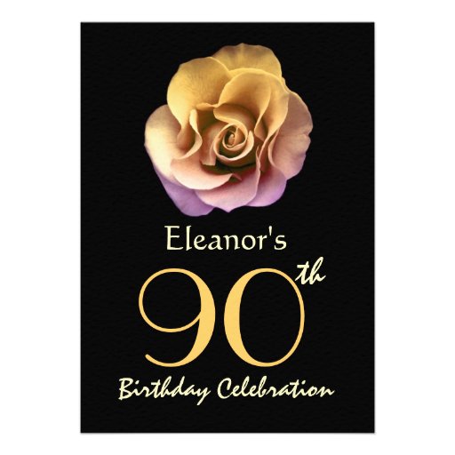90th Birthday Party Sophisticated Gold Rose Personalized Announcements (front side)
