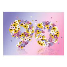 90th Birthday party, with flowered letters Invitations
