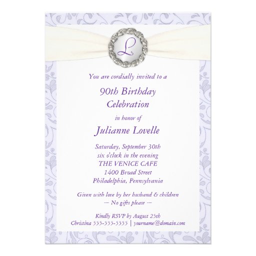 90th Birthday Photo Invitations - Silver & Purple