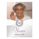 90th Birthday Photo Invitations - Silver & Purple