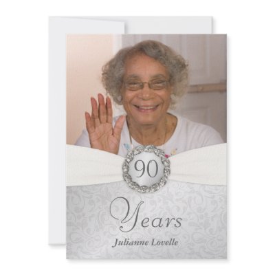 90th Birthday Photo Invitations - Silver & White Zazzle_invitation