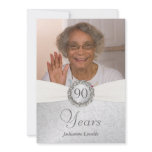 90th Birthday Photo Invitations - Silver & White