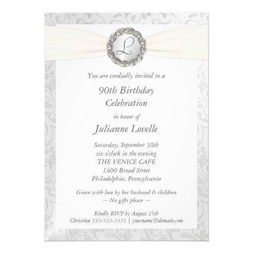 90th Birthday Photo Invitations - Silver & White