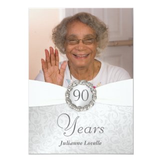 90th Birthday Photo Invitations - Silver & White
