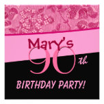 90th Birthday Pink Vintage Flowers Template Personalized Invitation
