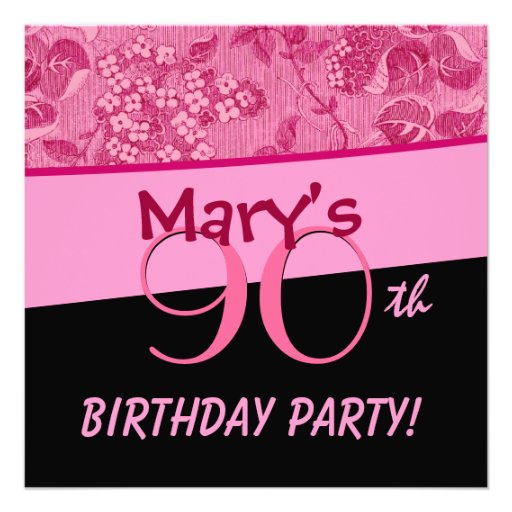90th Birthday Pink Vintage Flowers Template Personalized Invitation
