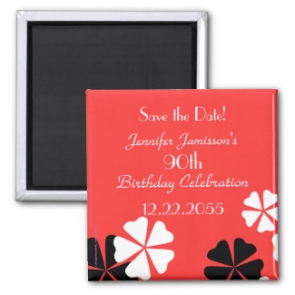 90th Birthday Save the Date Red Floral Magnet