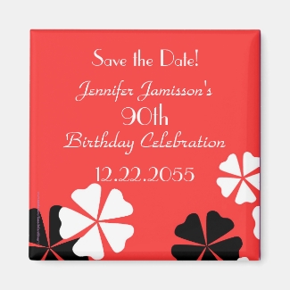 90th Birthday Save the Date Red Floral Magnet