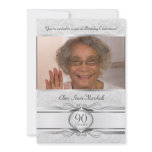 90th Birthday - Silver Damask Photo Invitation