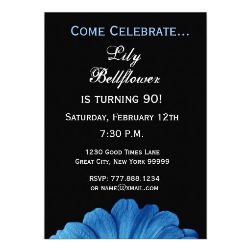 90th Birthday Template Blue Daisy Personalized Invitations