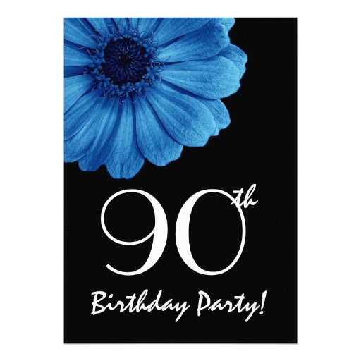 90th Birthday Template Blue Daisy Personalized Invitations (front side)