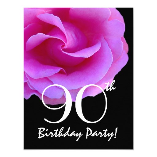90th Birthday Template Pink Rose For Her W417 Announcements