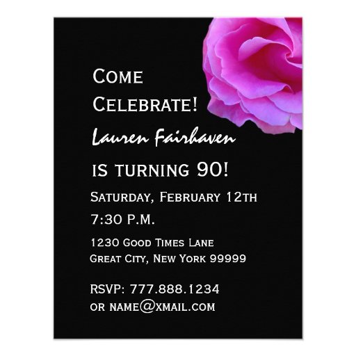 90th Birthday Template Pink Rose For Her W417 Announcements