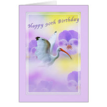 90th Ibis Bird and Pansy Birthday Card