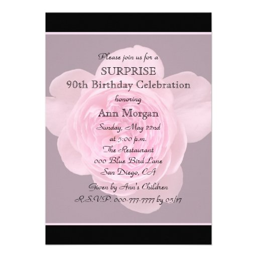 90th Surprise Birthday Party Invitation Rose (front side)