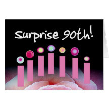 90th Surprise Birthday Party Invite with Candles Cards