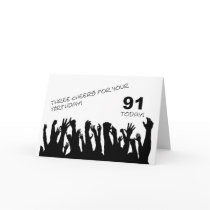 91st Birthday card with cheering waving crowds.