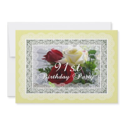 91st  Birthday Party Celebration-Red/Yellow Roses Personalized Announcement by avisnoelledesigns